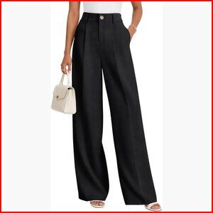 High Waisted Wide Leg Dress Pants for Business Casual Work with Pockets